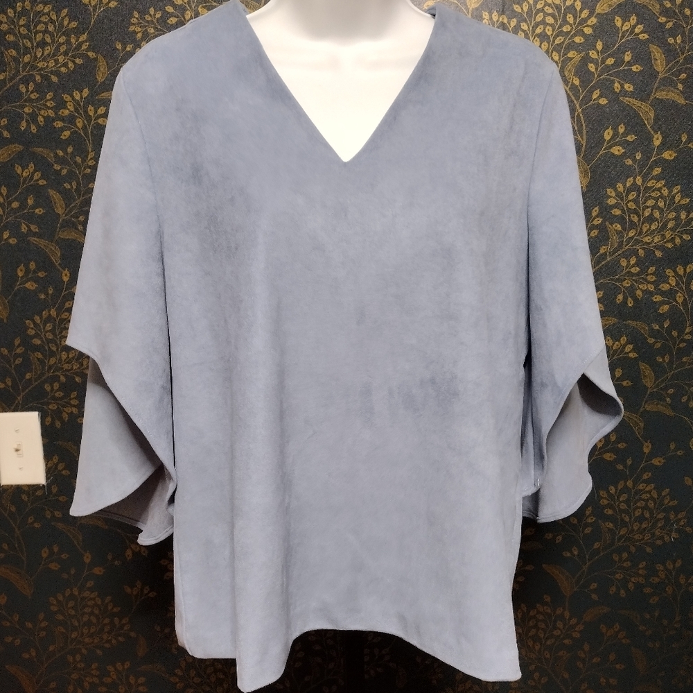 Anna Cate Nina suede Blouse top With Flowy Cape Sleeve